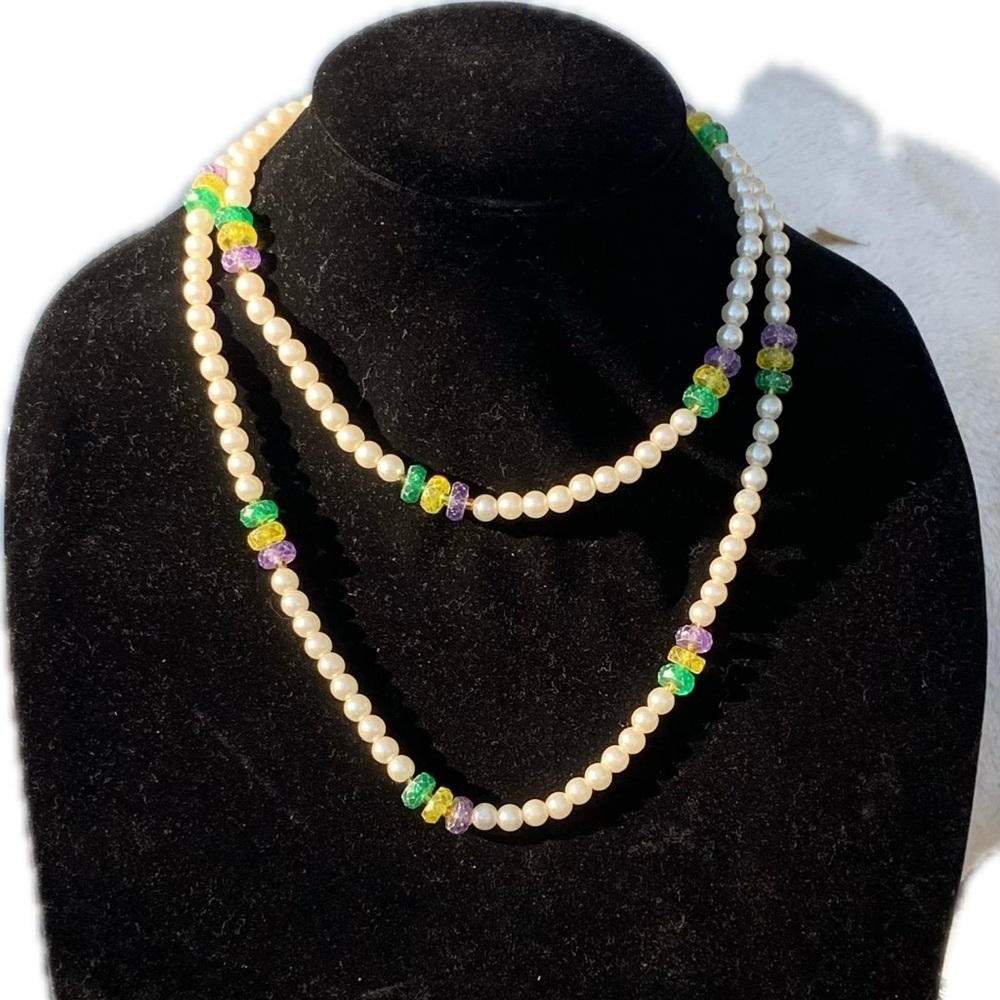 Pearl and Multi-Color Bead Layered Necklace